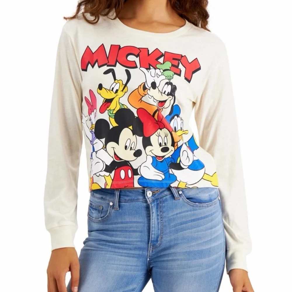 Disney Juniors' Mickey & Friends Printed T-Shirt Beige Size M STAIN) - Picture 1 of 6